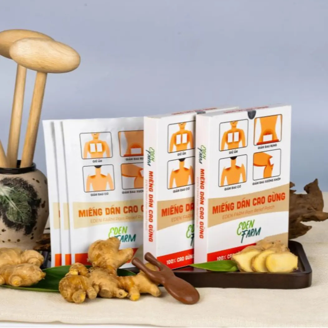 Miếng dán cao gừng Eden Farm – Giảm đau mỏi cổ vai gáy, giữ ấm cơ thể – Hộp 10 miếng 11×15cm